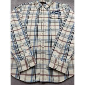 NWT*Deus Ex Machina Men M Vacay Check Shirt Blue Plaid Flannel Logo Patch Cotton